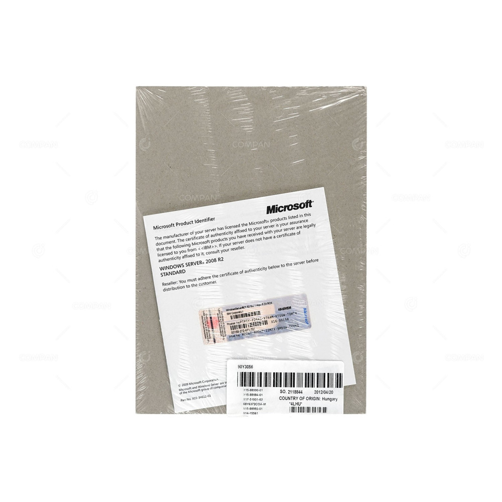 90Y3056 CLIENT ACCES LICENSES CAL FOR MICROSOFT WINDOWS SERVER 2008 R2 STANDARD (1-4 CPU, 5 CAL) X15-34612-01, 4849MSM